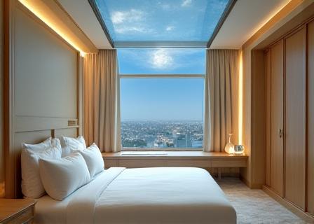 Luxuriöses Schlafzimmer mit Glasdach